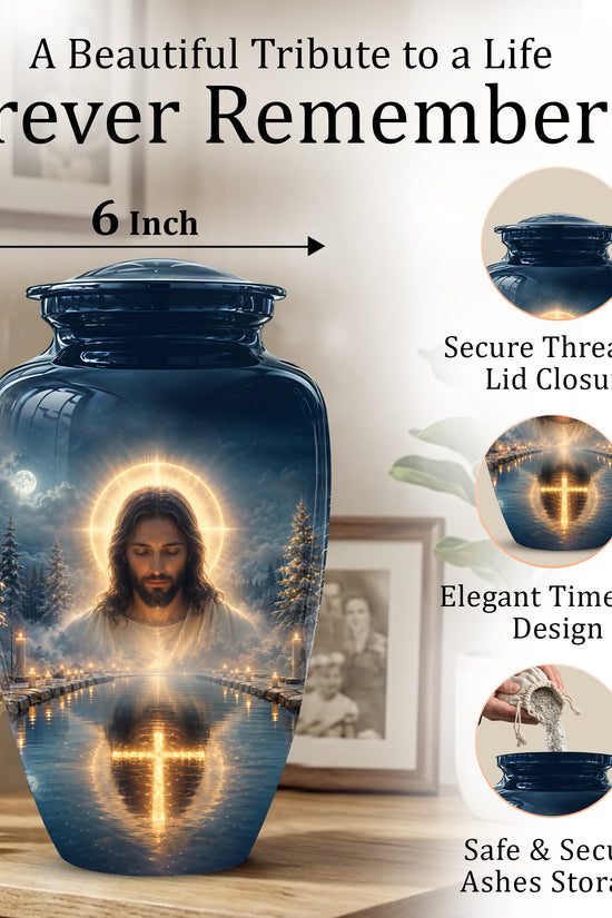 Divine Jesus Cremation Urn for Ashes – Christian Cross Memorial Urn