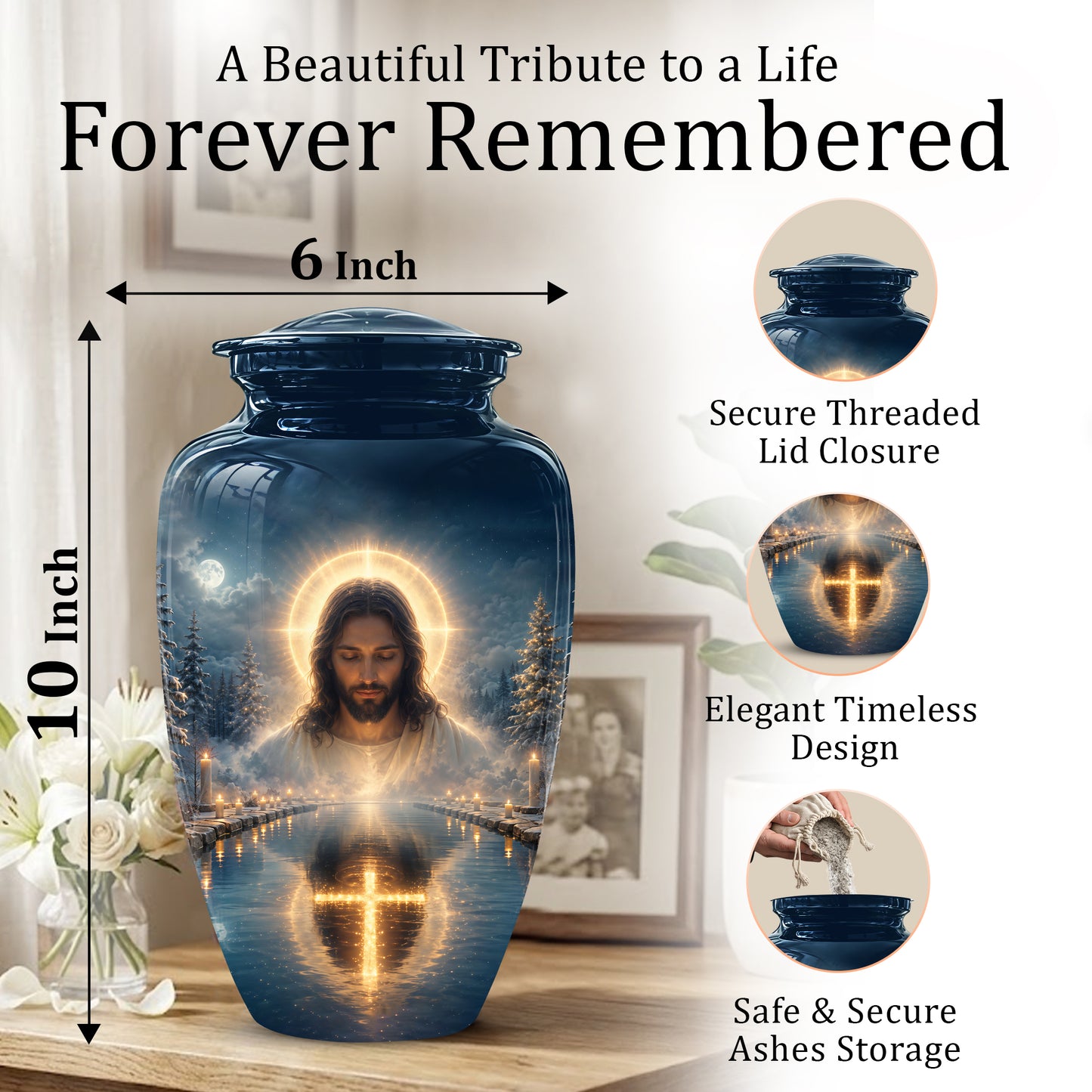 Divine Jesus Cremation Urn for Ashes – Christian Cross Memorial Urn