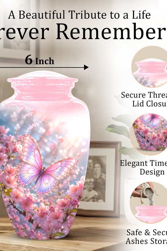 Personalized Pink Butterfly Memorial Urn - Handmade Urns For Mom Ashes
