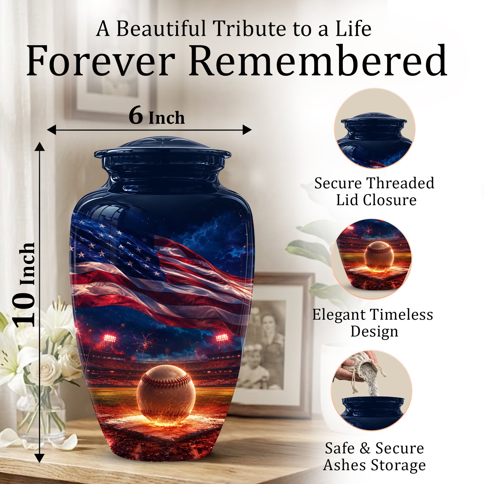 Baseball With American Flag - Custom Baseball Urns For Patriotic Human
