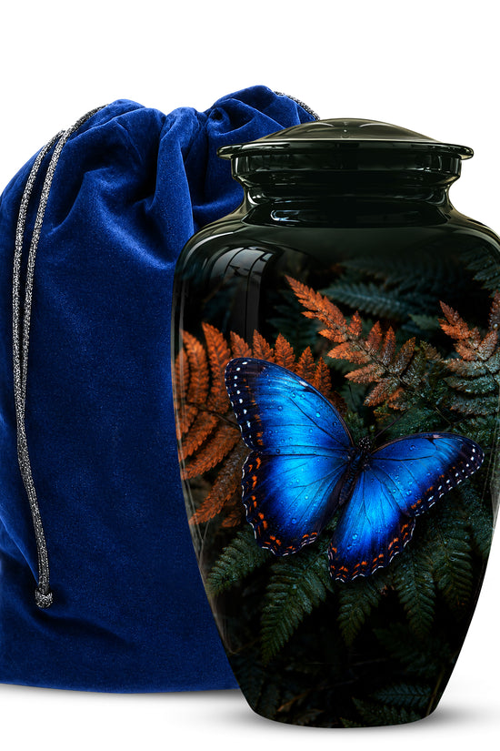 Blue Butterfly Cremation Urns - Black Memorial Urns For Women Ashes