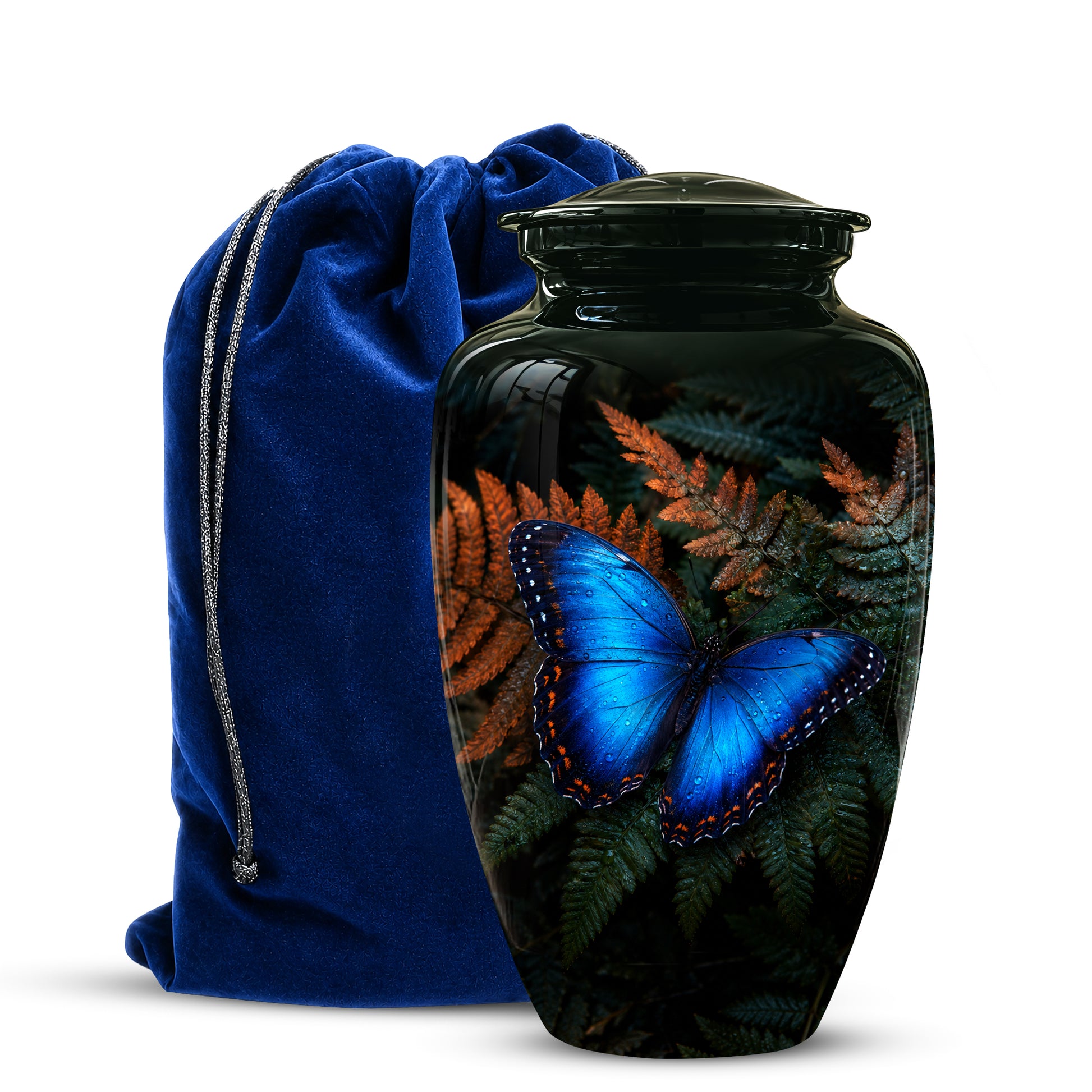 Blue Butterfly Cremation Urns - Black Memorial Urns For Women Ashes