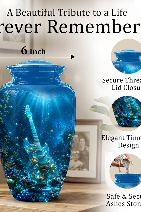 Underwater Guitar Themed Urn -Peaceful Memorial Tribute Urns For Ashes
