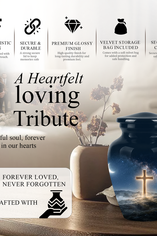 Jesus Cross In Night Sky Urn - Artistic Funeral Memorial Urns For Human Ashes