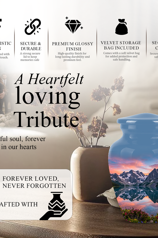 Mountain Lake Burial Urns - Sunset Scenic Cremation Urns For Nature Lovers