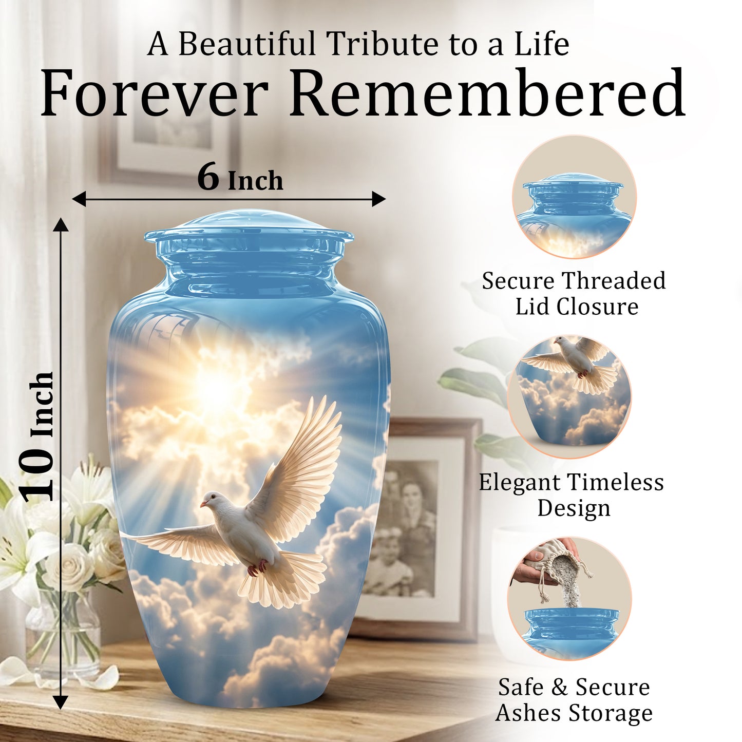 White Dove Bird Themed Urn - Custom Handcrafted Memorial Urns For Ashes