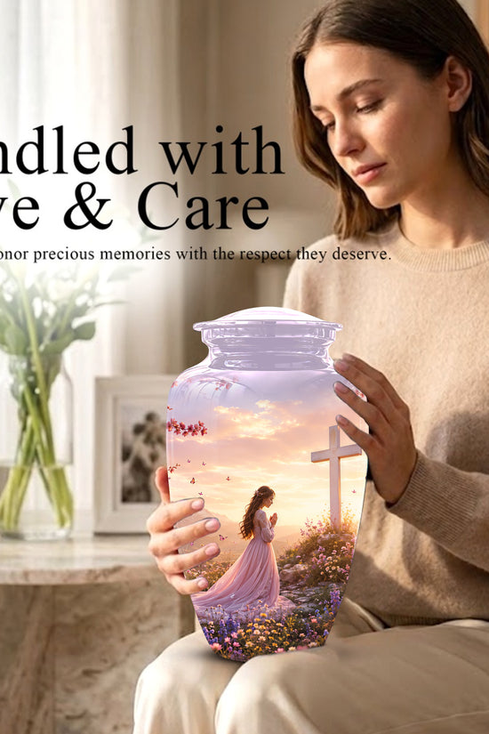Peaceful Cross Cremation – Personalized Sunset Tribute Urns for Ashes