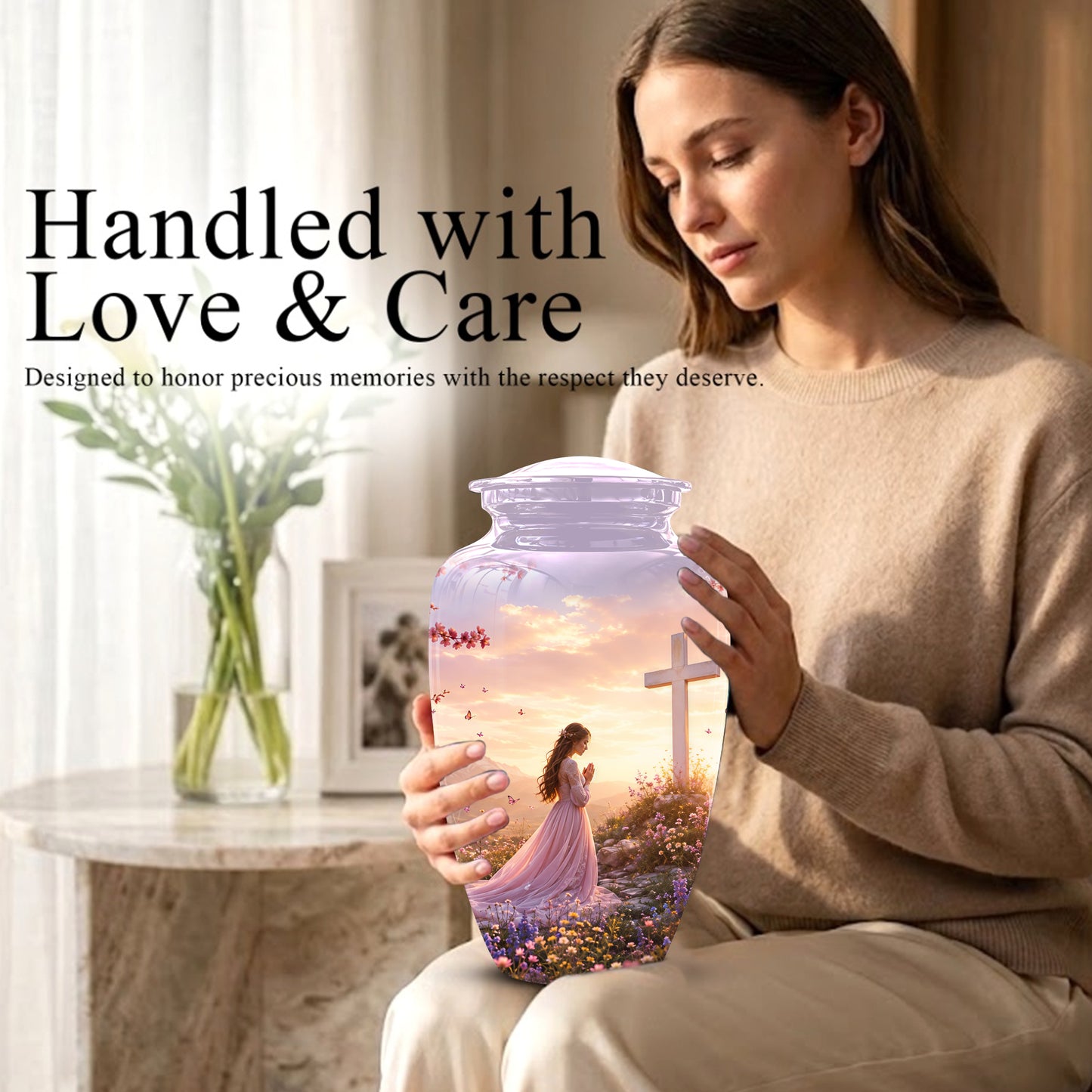Peaceful Cross Cremation – Personalized Sunset Tribute Urns for Ashes