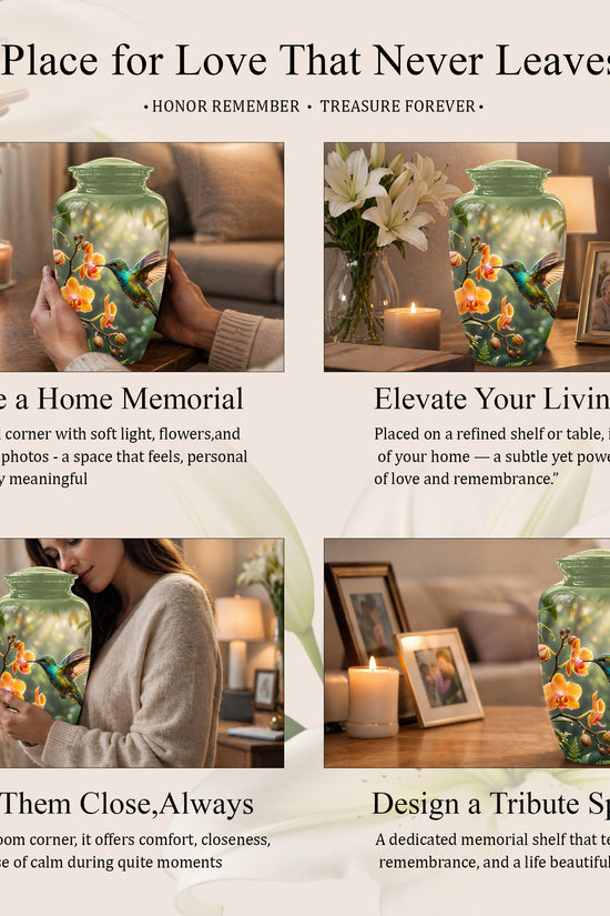 Colorful Hummingbird Urn - Green Cremation Urn For Nature Lovers Ashes