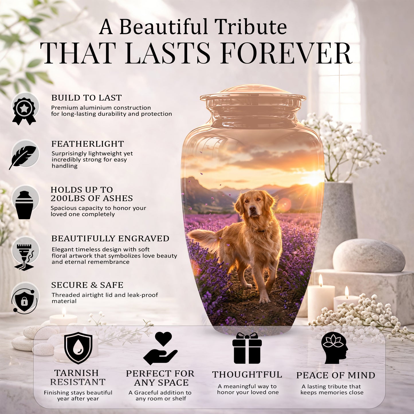 Golden Retriever Memorial Urn - Eternal Resting Urn For Pet Dog Ashes