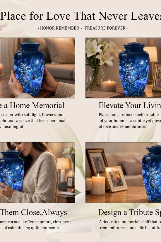 Blue Butterfly On Flower -Starry Night Burial Urns For Human Ashes