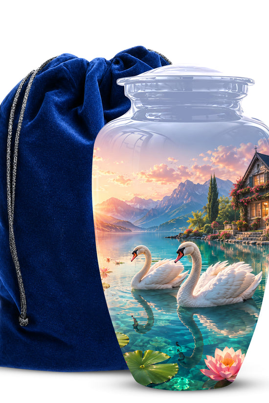 Couple Swan Themed Urn - Artistic Handcrafted Burial Urns For Humans