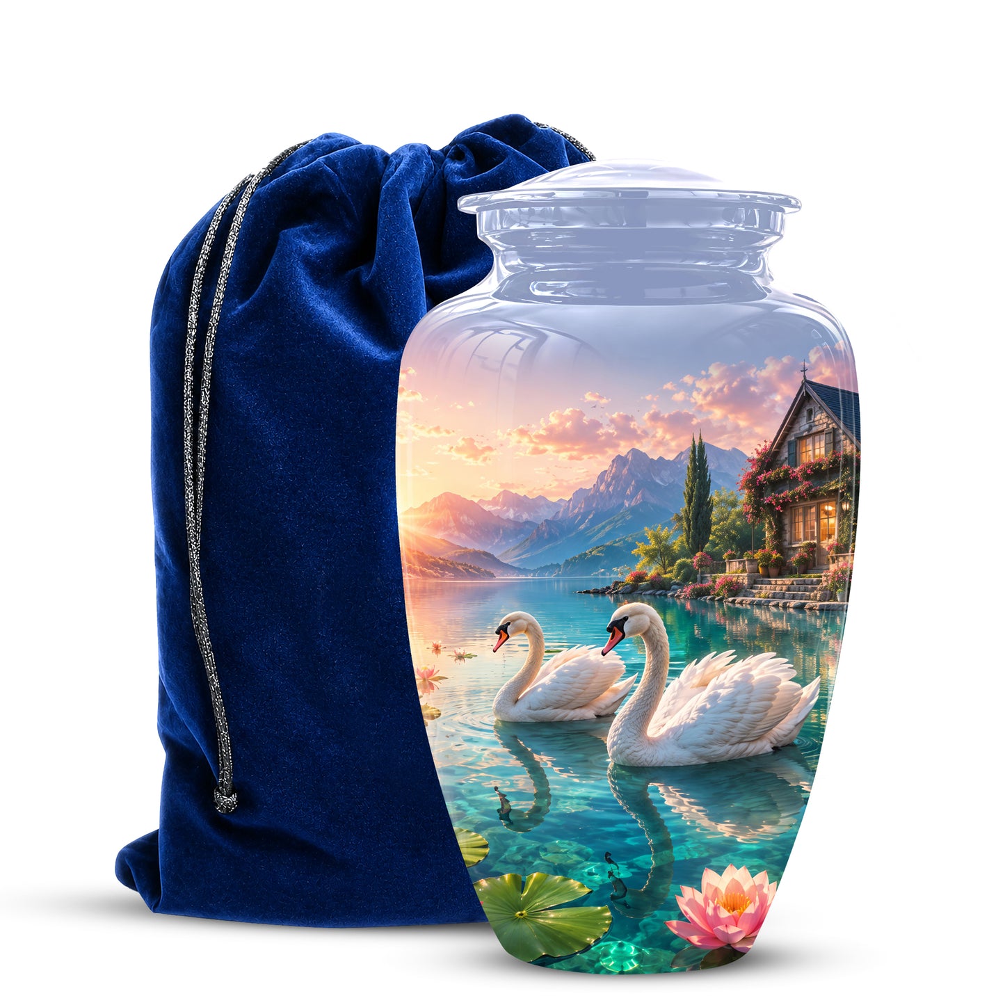 Couple Swan Themed Urn - Artistic Handcrafted Burial Urns For Humans