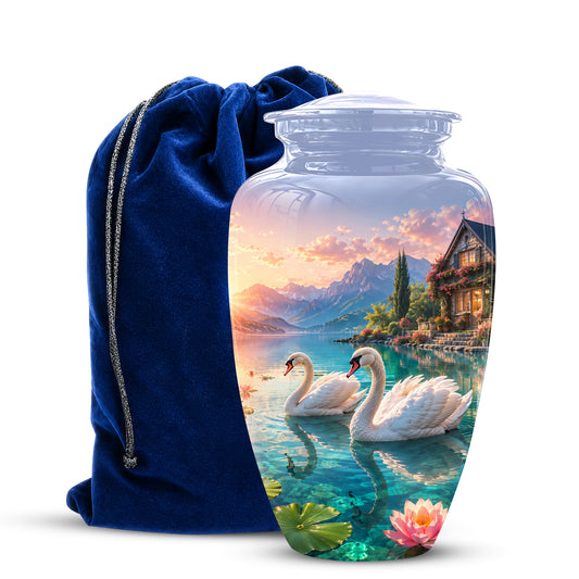 Couple Swan Themed Urn - Artistic Handcrafted Burial Urns For Humans