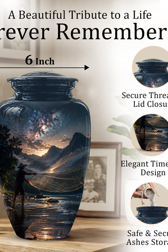 Fisherman Cremation Urn - Night Sky Memorial Urns For Human Ashes