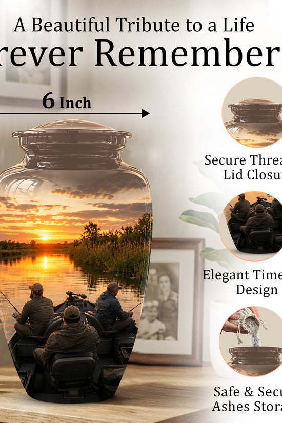 Fisherman Sunset Cremation Urn - Personalized Burial Urns For Ashes