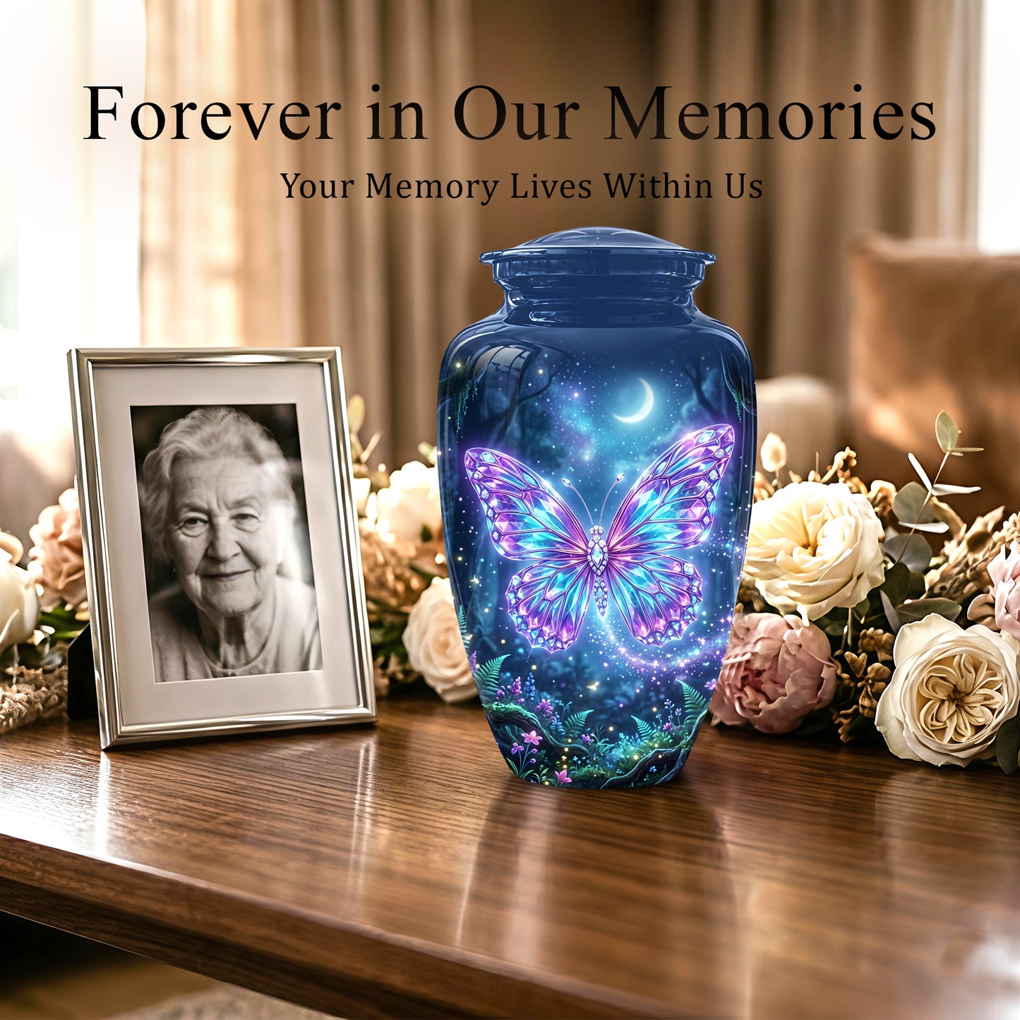 Glowing Colorful Butterfly Memorial Urn - Majestic Urns For Ashes