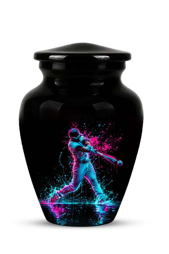 Artistic Baseball Player Funeral Urn - Personalized Black Urns For Ashes