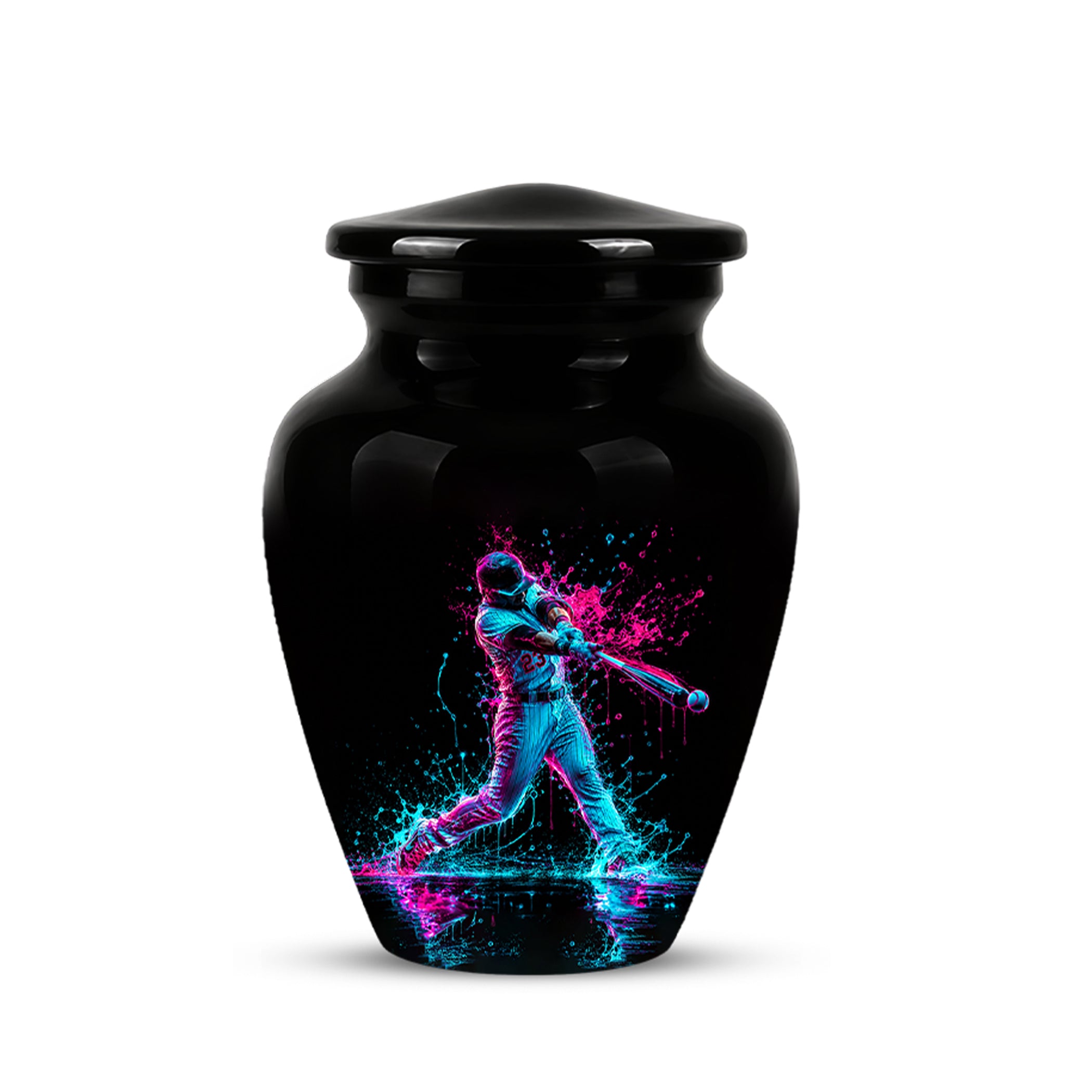 Artistic Baseball Player Funeral Urn - Personalized Black Urns For Ashes