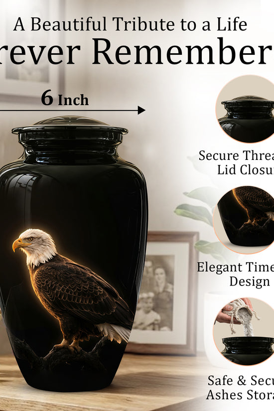 Bald Eagle Cremation Urn - Personalized Black Urns For Human Ashes