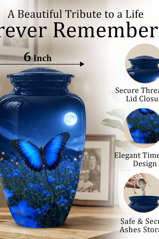 Personalized Blue Butterfly Cremation Urn - Handcrafted Urns For Mom