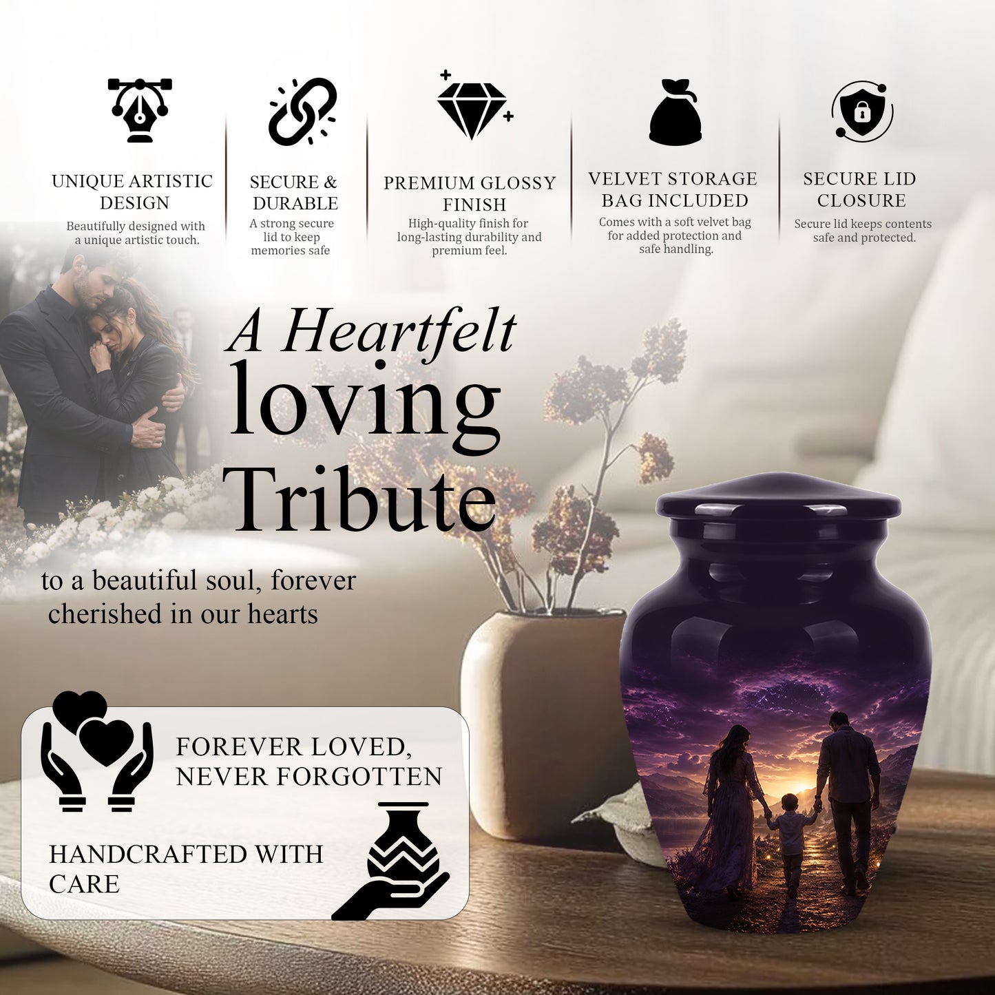 Father, Son & Mother Memorial Urn - Artistic Burial Urns For Human Ashes