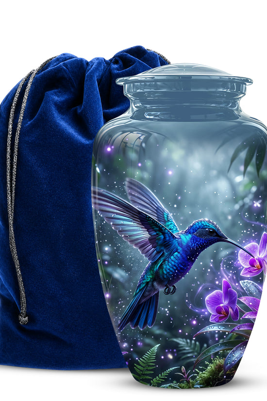 Flying Blue Hummingbird Urn - Majestic Memorial Urns For Human Ashes
