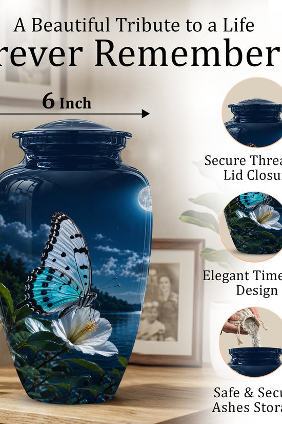 Colorful Butterfly On Flower Urn For Mom - Moonlight Memorial Urns