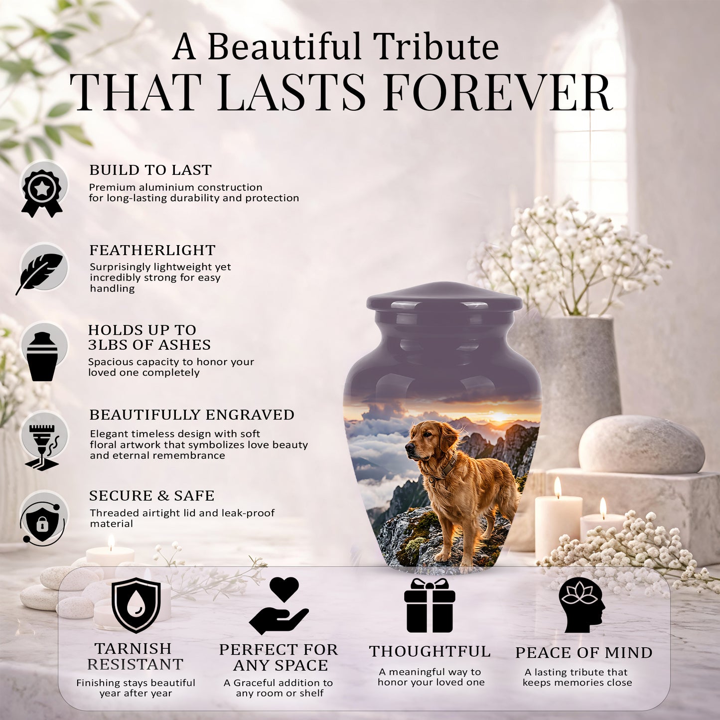 Golden Retriever Themed Urn - Handcrafted Custom Urn For Pet Dog Ashes