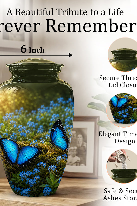 Handcrafted Blue Butterfly Memorial Urn - Elegant Funeral Urns For Mom