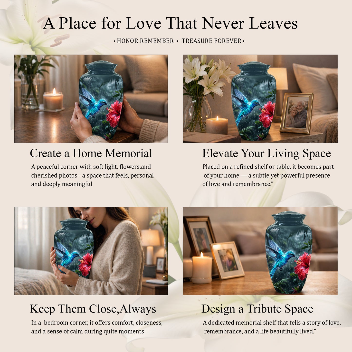Blue Hummingbird With Red Flower - Personalized Memorial Urns For Ashes