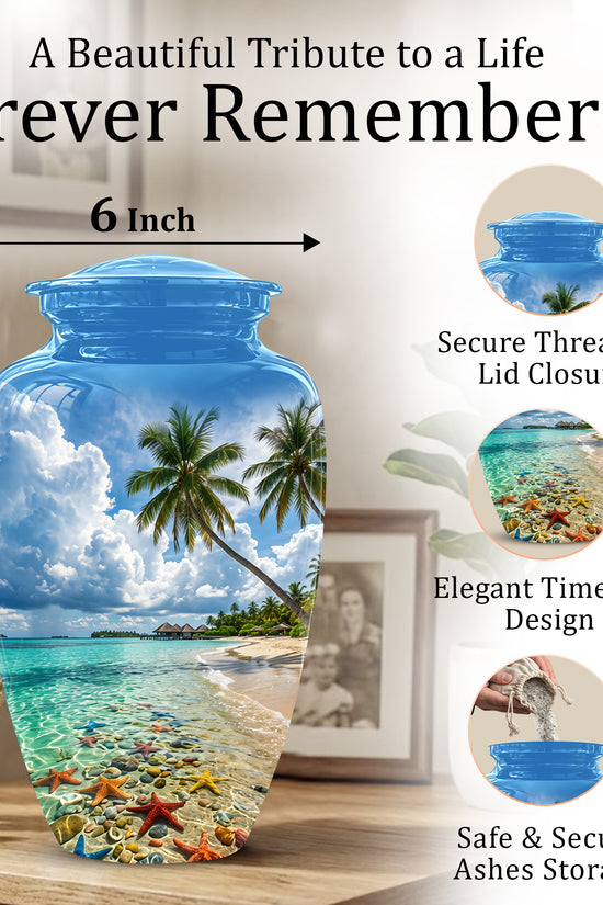 Beach Themed Burial Urn - Blue Sky Memorial Urns For Human Ashes