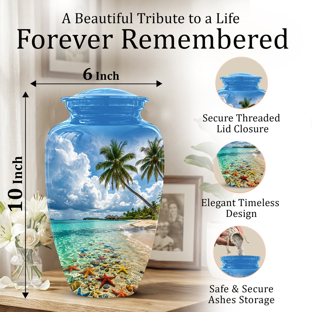 Beach Themed Burial Urn - Blue Sky Memorial Urns For Human Ashes