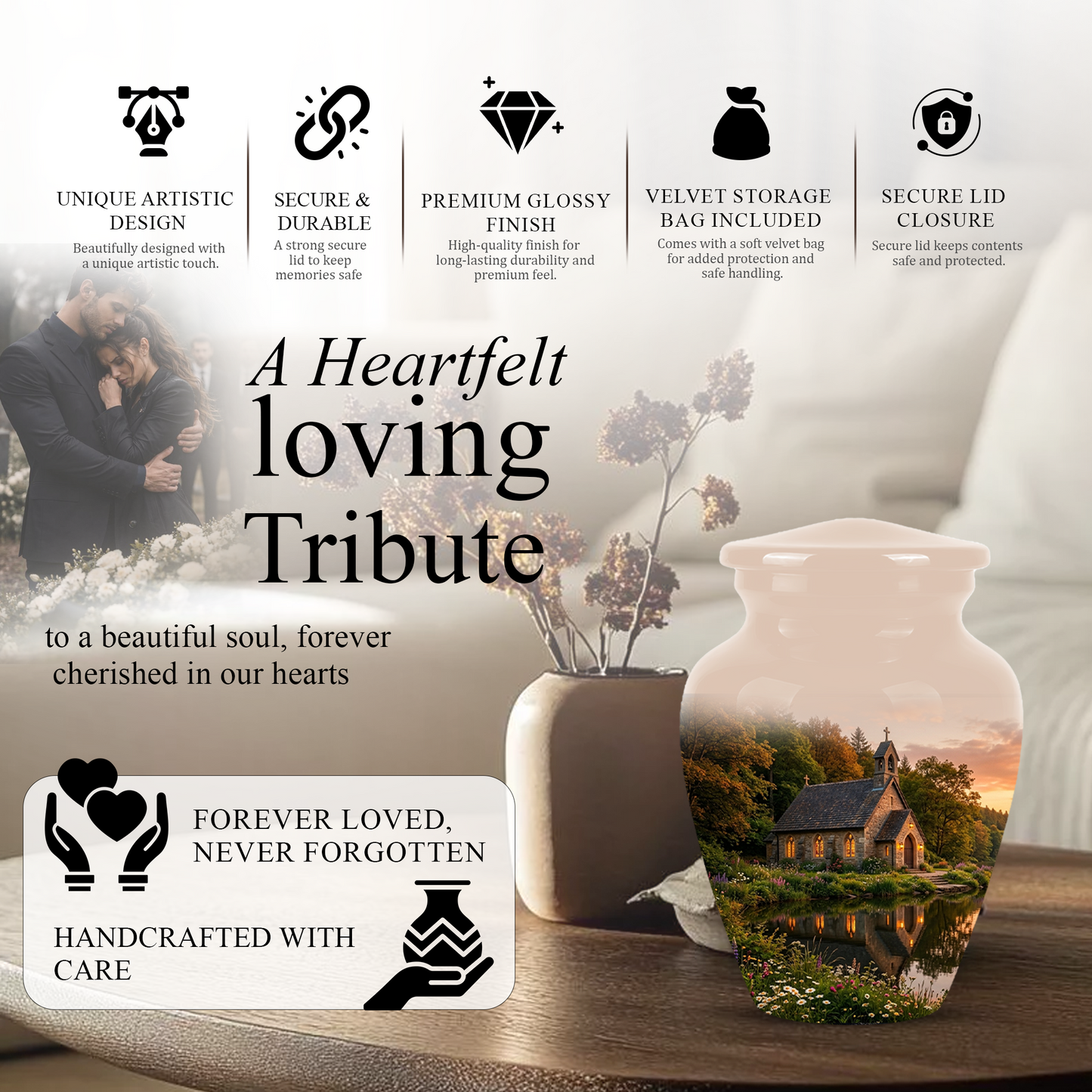 Christian Church Cross Burial Urn - Spiritual Burial Urns For Human Ashes