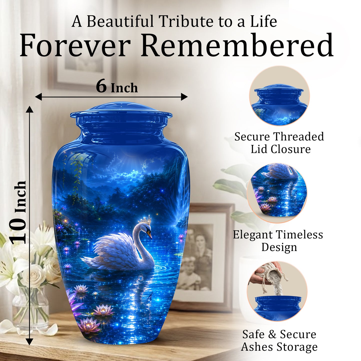White Swan Memorial Urn - Custom Cremation Urns For Men & Women Ashes