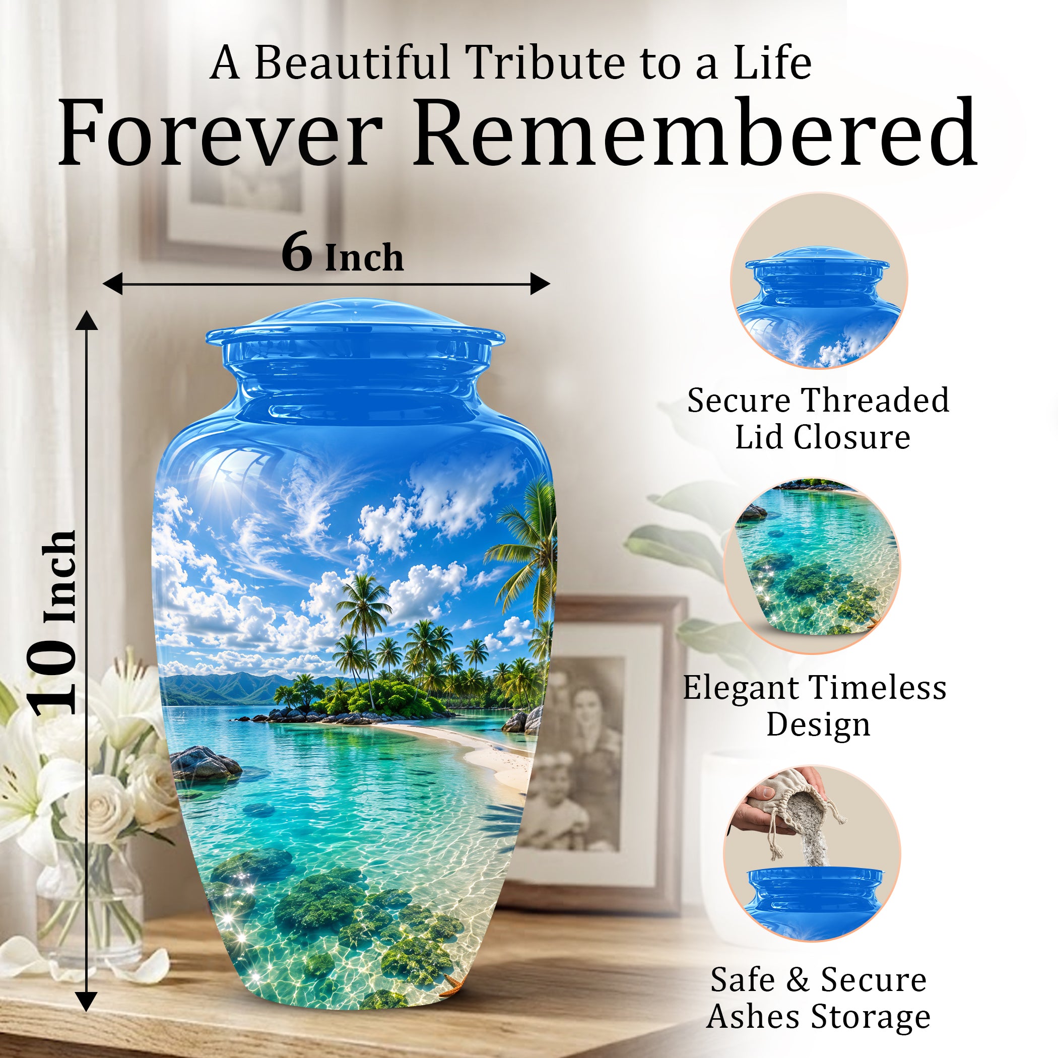 Beach Themed Burial Urn - Personalized Cremation Urns For Human Ashes