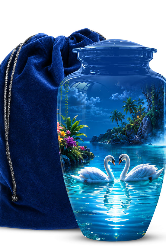 White Couple Swan Urn - Beautiful Memorial Keep Urns For Loved Ones