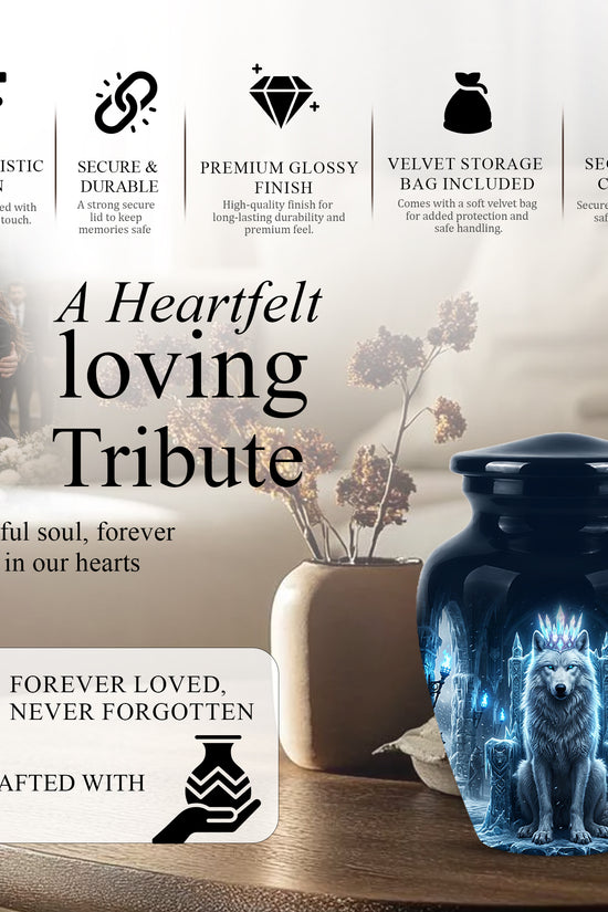 Ice Throne Wolf King Urn for Ashes | Personalized Urn Memorial