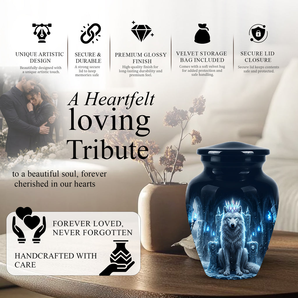 Ice Throne Wolf King Urn for Ashes | Personalized Urn Memorial
