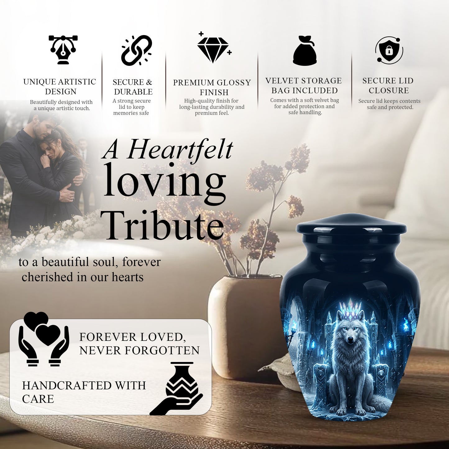 Ice Throne Wolf King Urn for Ashes | Personalized Urn Memorial
