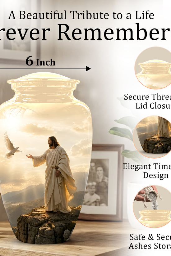 Jesus With Dove Themed Urn - Peaceful Eternal Rest Urn For Human Ashes