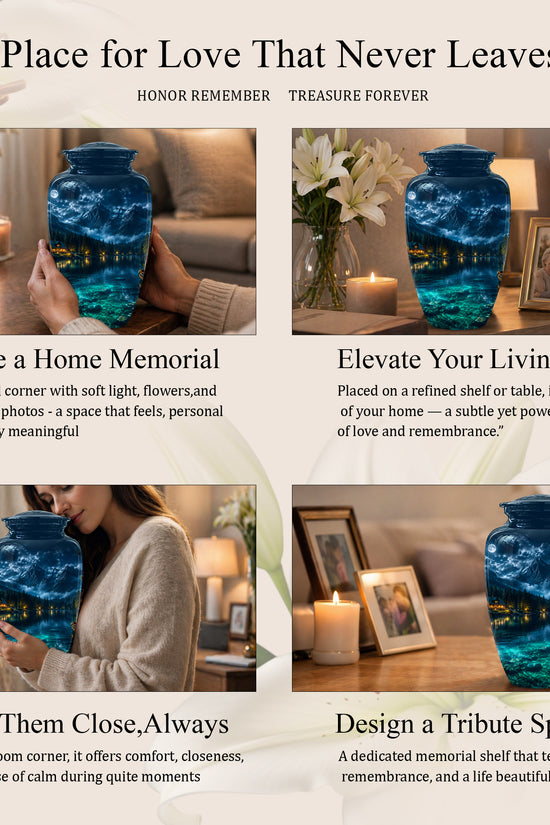 Mountain Lake Cremation Urn - Night Landscape Urns For Human Ashes
