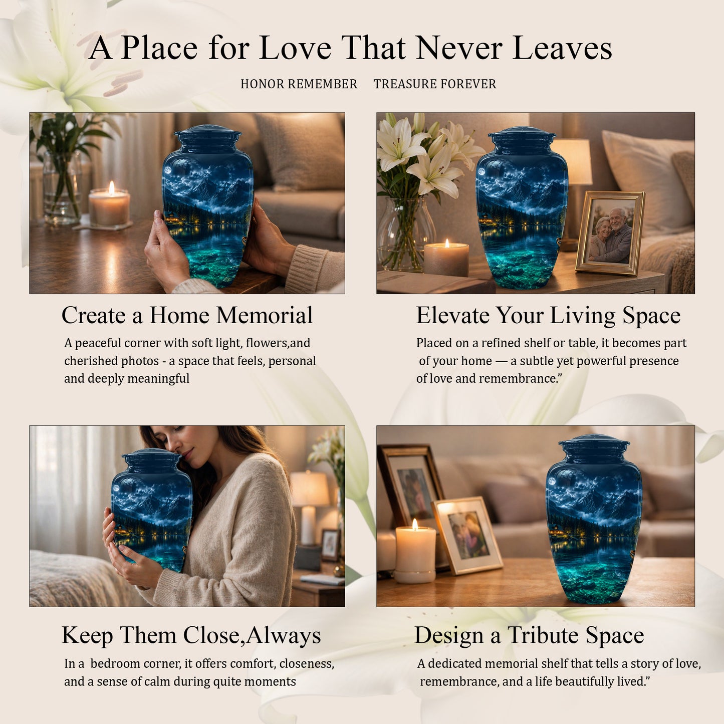 Mountain Lake Cremation Urn - Night Landscape Urns For Human Ashes