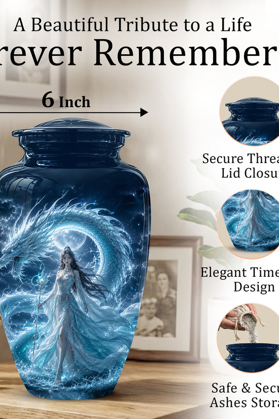 Dragon And Moon Goddess Fantasy Urn - Artistic Memorial Urns For Ashes