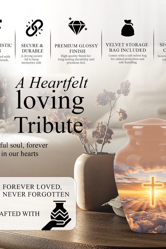Christian Cross in Sky Cremation Urn - Beautiful Artistic Burial Urns For Ashes