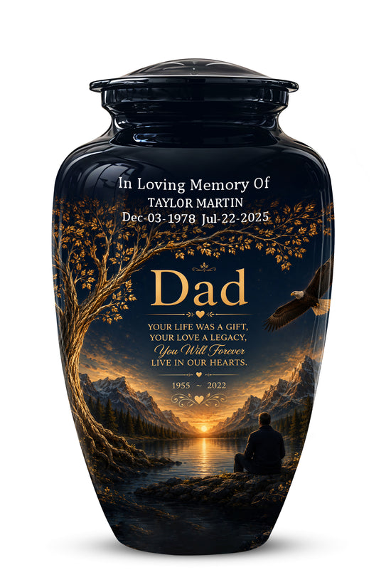 Mountain Memorial Urn for Dad – Black Funeral Urn for Human Ashes