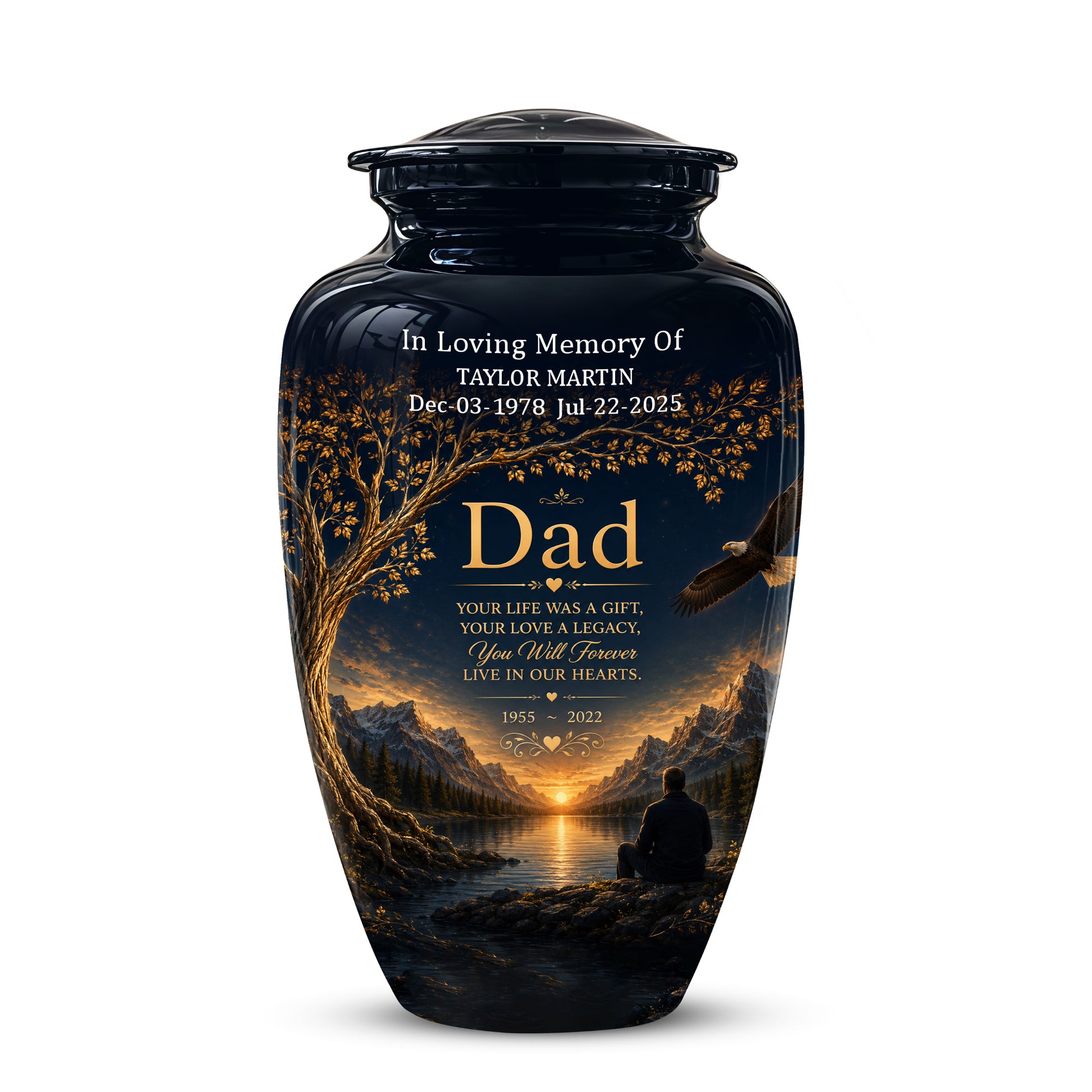 Mountain Memorial Urn for Dad – Black Funeral Urn for Human Ashes