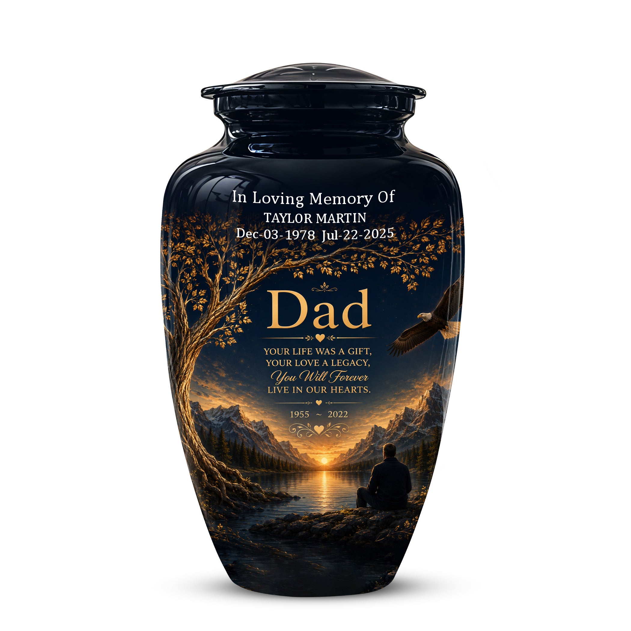 Mountain Memorial Urn for Dad – Black Funeral Urn for Human Ashes