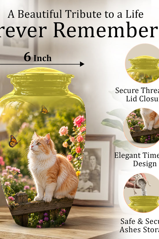 Orange Cat Cremation Urn - Beautiful Eternal Tribute Urn For Pet Ashes