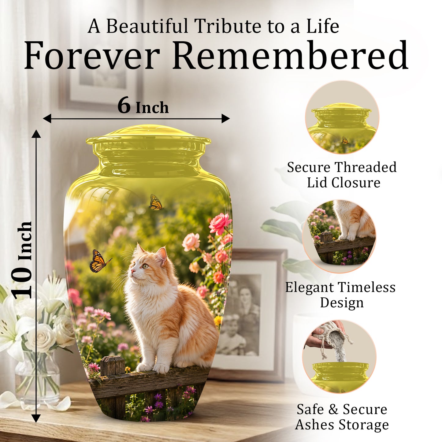 Orange Cat Cremation Urn - Beautiful Eternal Tribute Urn For Pet Ashes